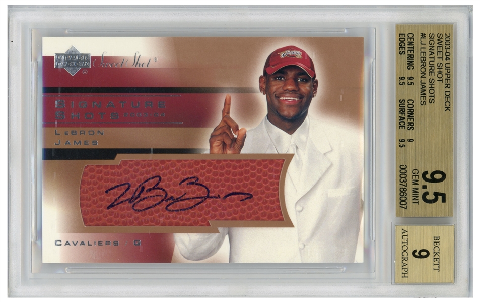 LeBron James Signed 2003-04 Upper Deck Sweet Shot, James Rookie Year -- Graded BGS Gem Mint 9.5 & 9 for Autograph
